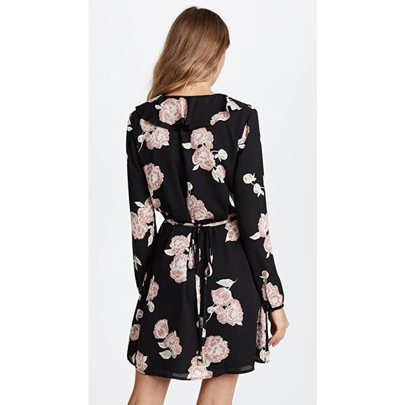 Cupcakes & Cashmere Womens Dress Zora Floral Print Ruffle Neck Wrap Black Size S - Picture 2 of 9